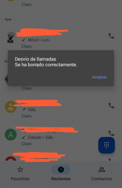 Captura de pantalla ventana emergente de teléfono celular con información del desvío de llamadas